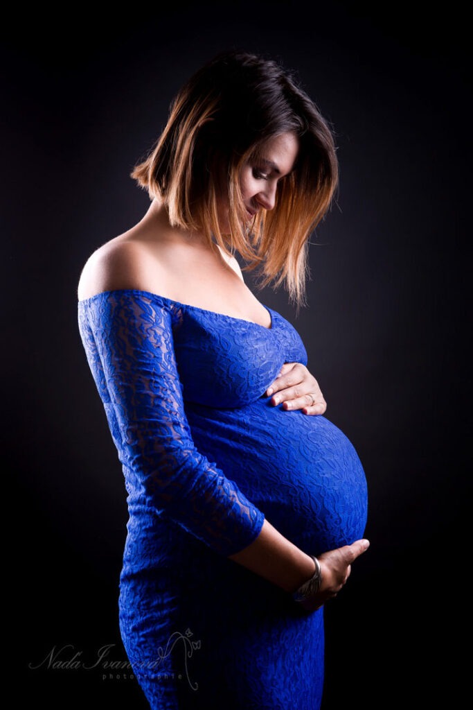 Photographe Grossesse Belle Robe Dentelle Bleu