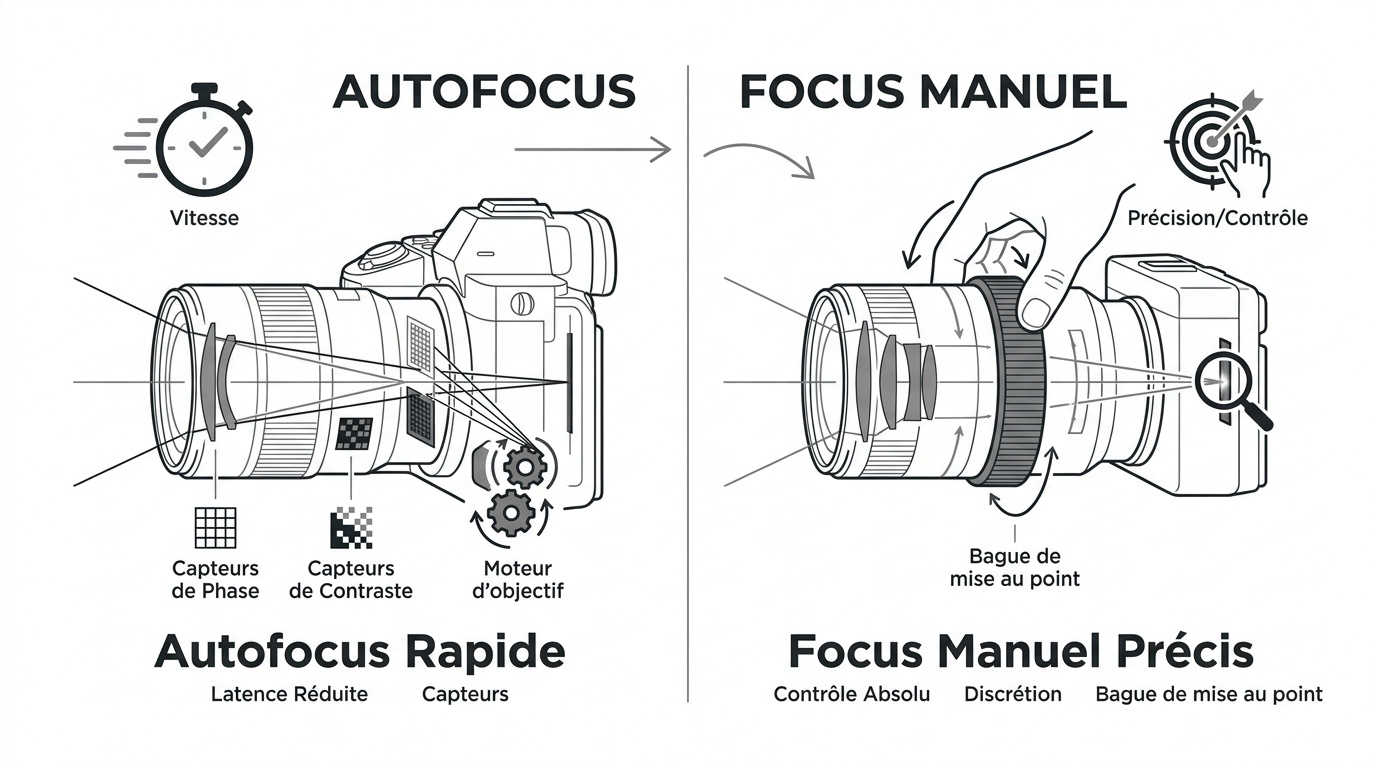 Comparaison entre la mise au point automatique et manuelle sur un objectif photo