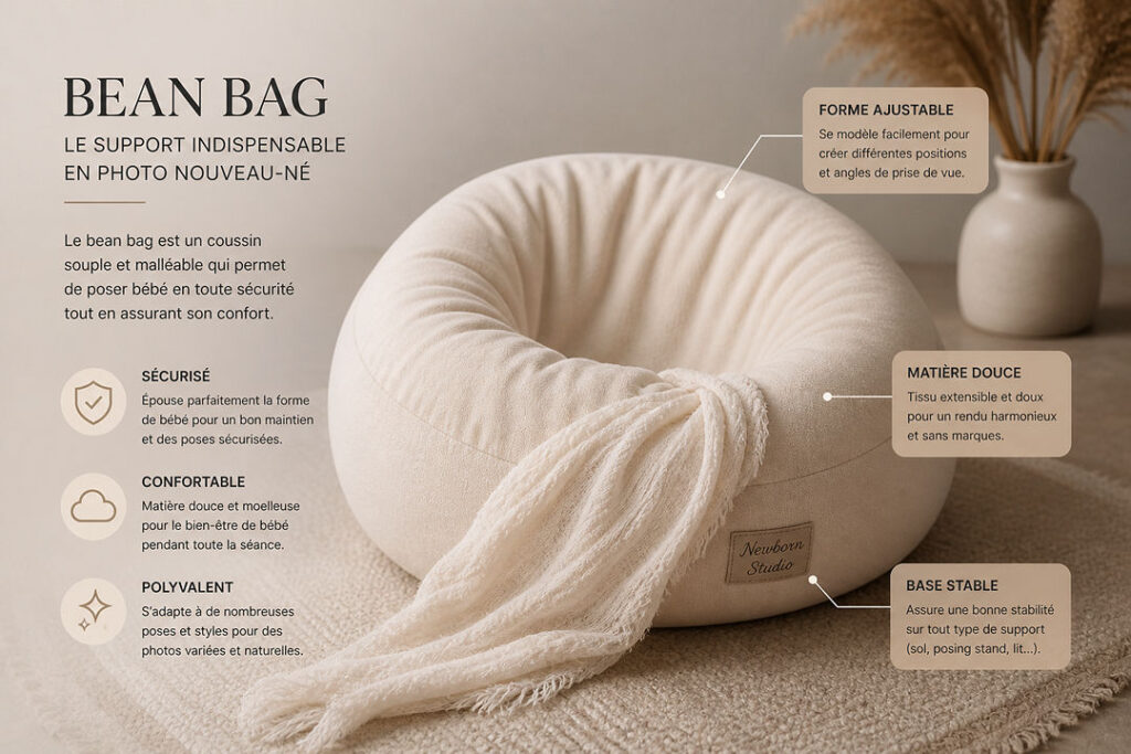Bean bag en tissu pour pose de bébé en photographie de nouveau-né