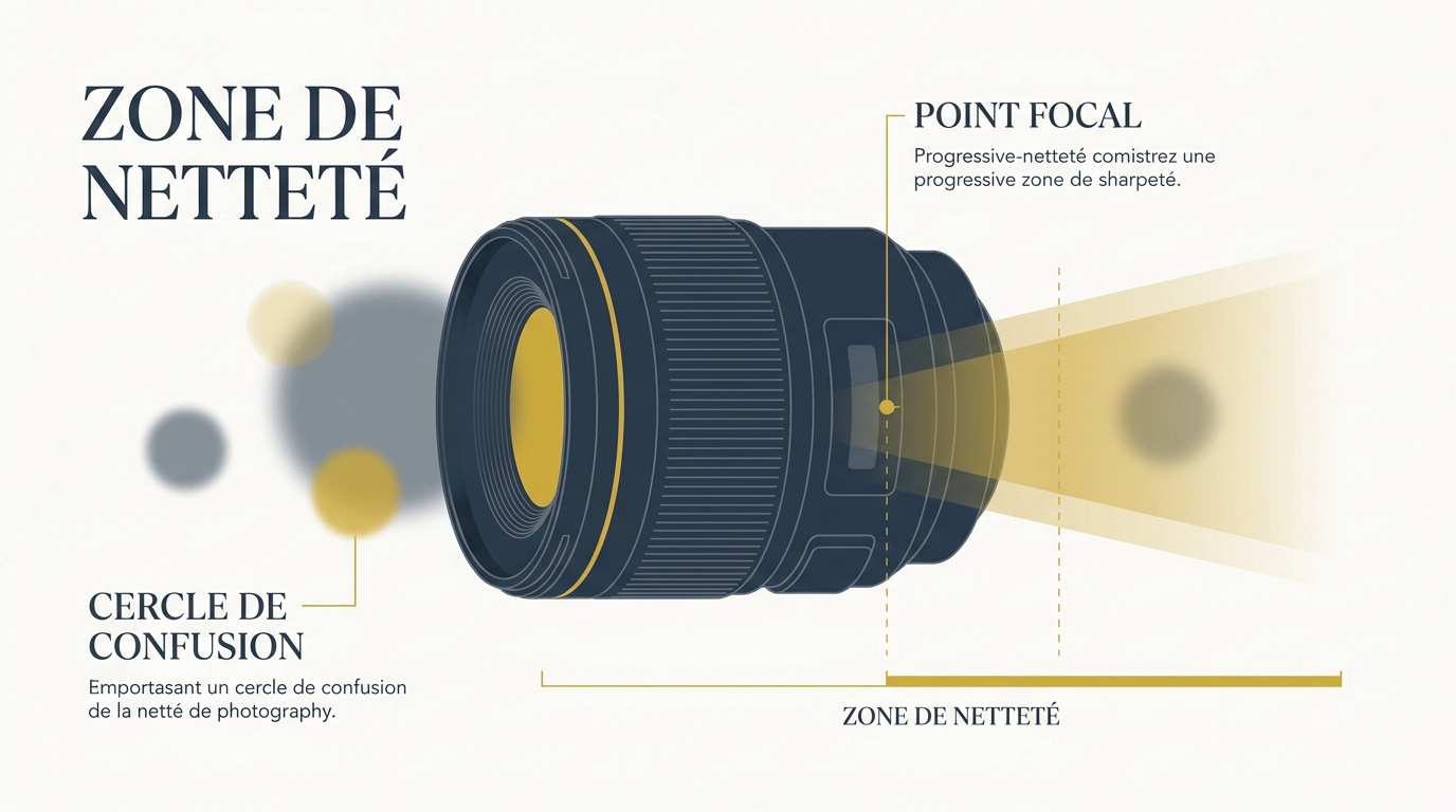 Illustration de la zone de netteté et du flou d'arrière-plan en photographie de studio