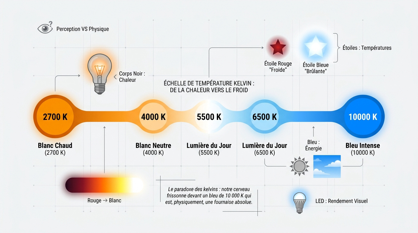 Échelle de température de couleur en Kelvins du blanc chaud au blanc froid