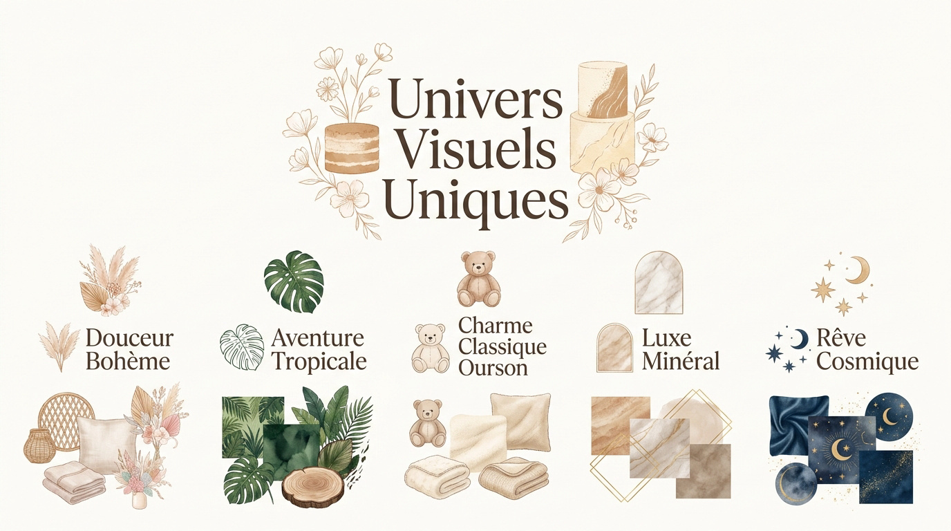 Thèmes et décors originaux pour un smash the cake fille comprenant les styles bohème, jungle et ourson