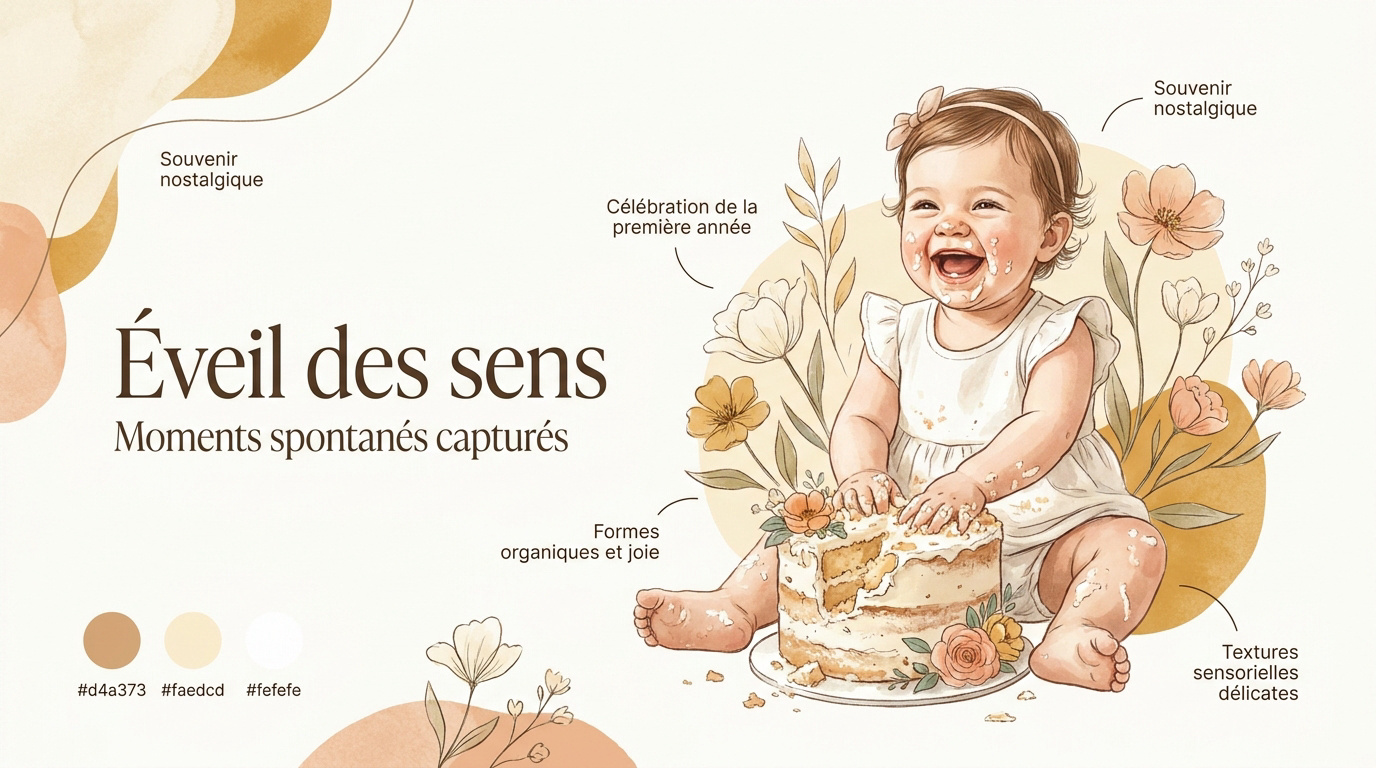 Bébé fille joyeuse célébrant son premier anniversaire avec un gâteau smash the cake