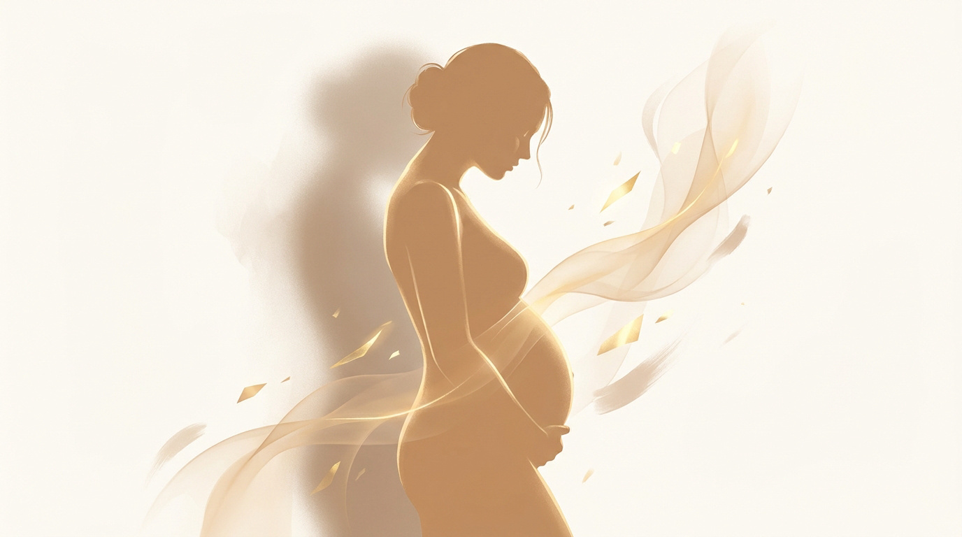 Retouche photo maternité douce et naturelle mettant en valeur la silhouette de la femme enceinte