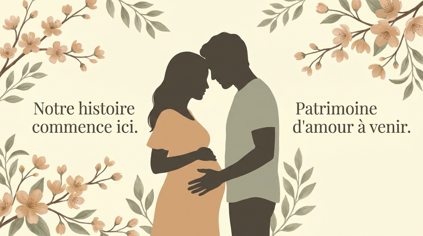 Futurs parents s'enlaçant tendrement lors d'une séance photo de grossesse en studio