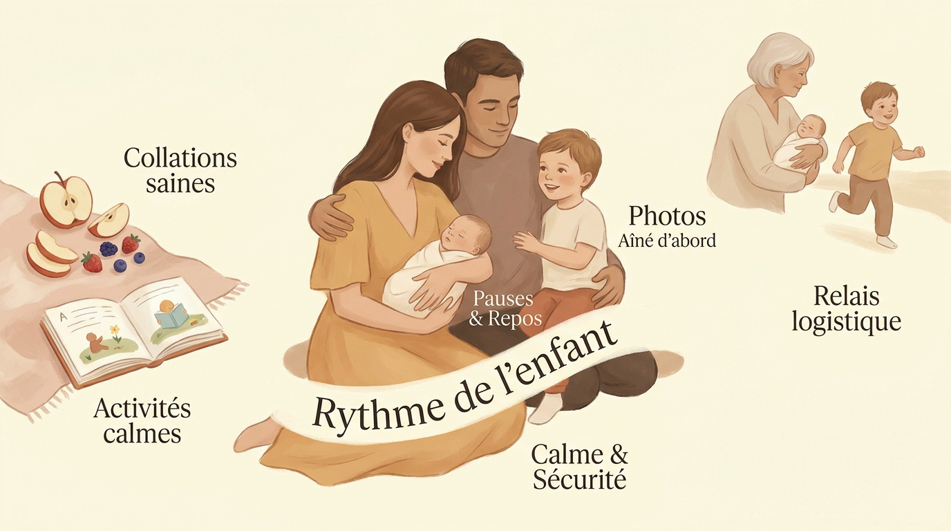 Enfant aîné participant calmement à une séance photo nouveau-né en studio
