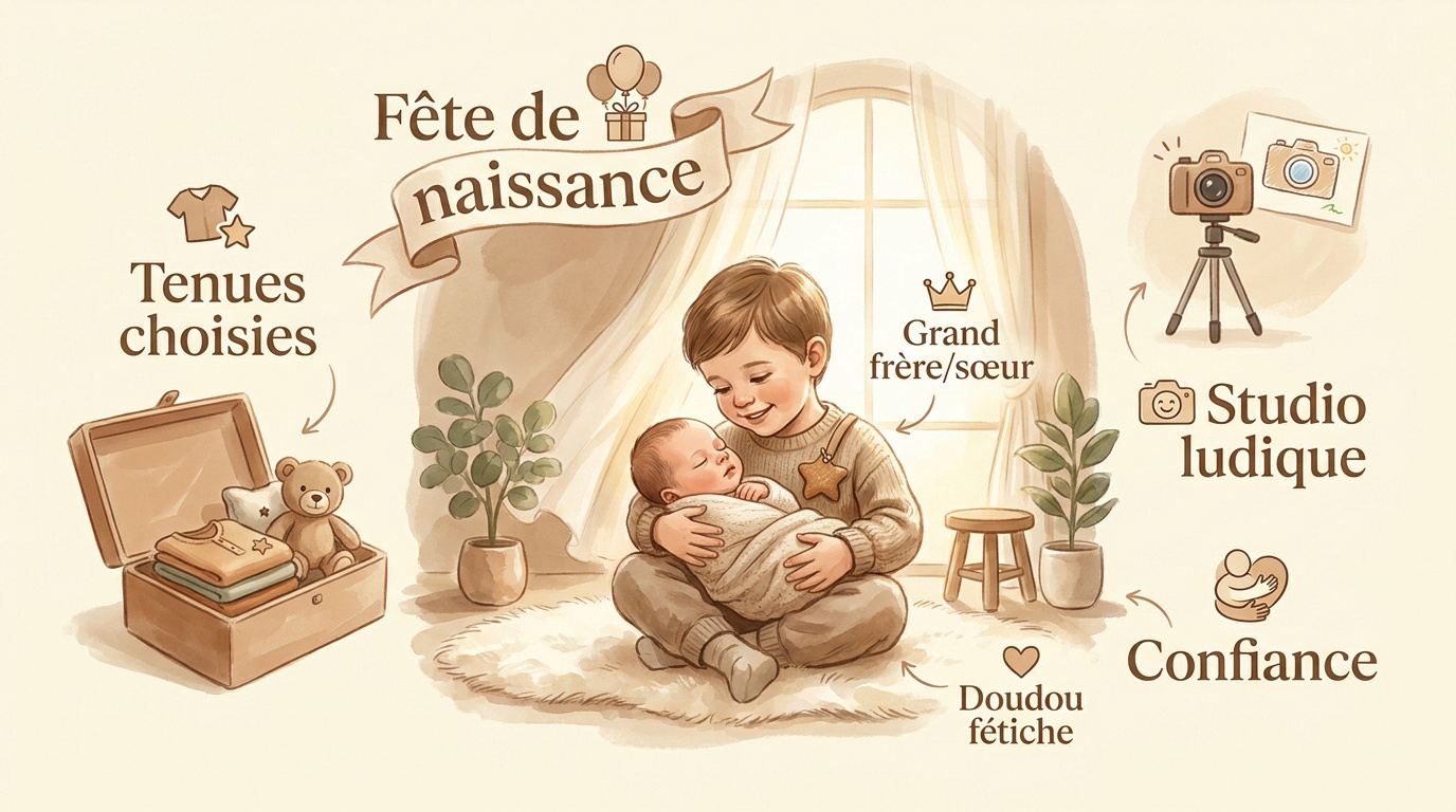 Enfant aîné et nouveau-né ensemble lors d'une séance photo en studio