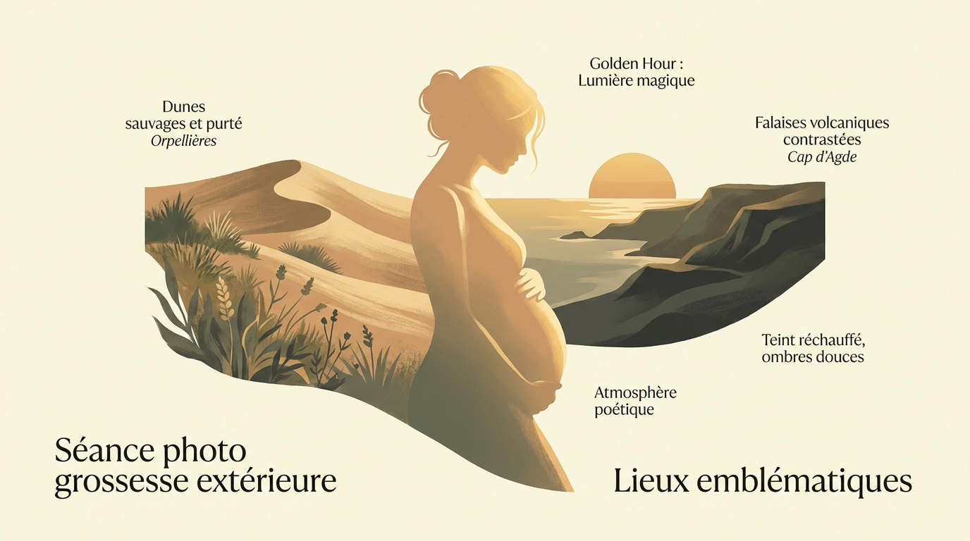 Séance photo grossesse aux Orpellières et au Cap d'Agde dans l'Hérault