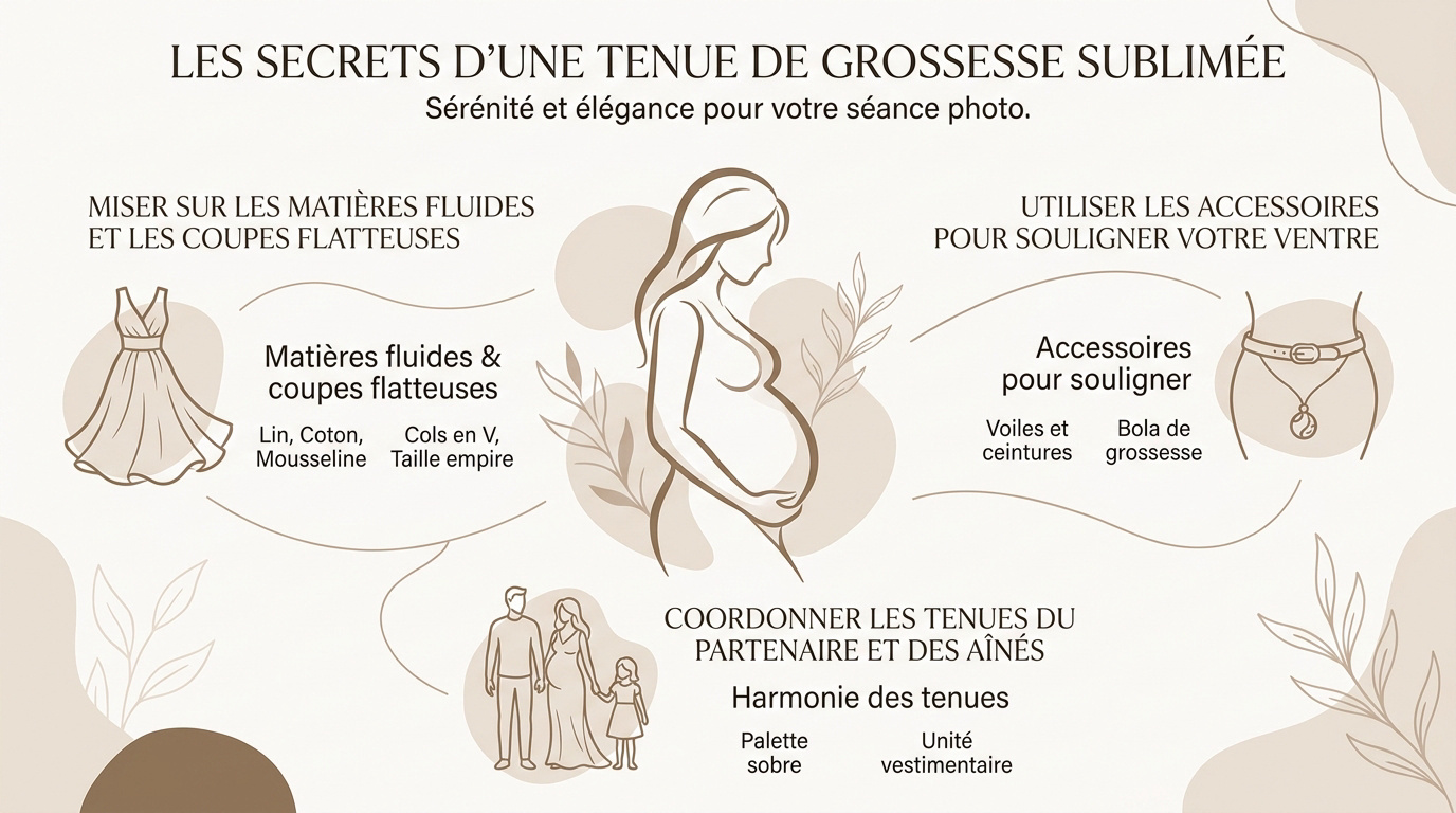 Séance photo grossesse grande taille : sublimez vos courbes avec une robe fluide et élégante