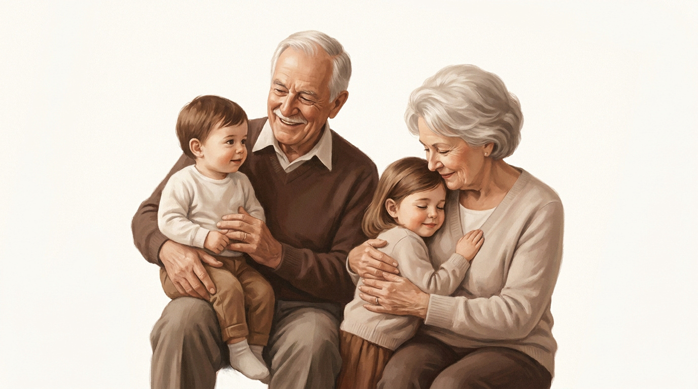 Séance photo intergénérationnelle entre une grand-mère et son petit-fils en studio