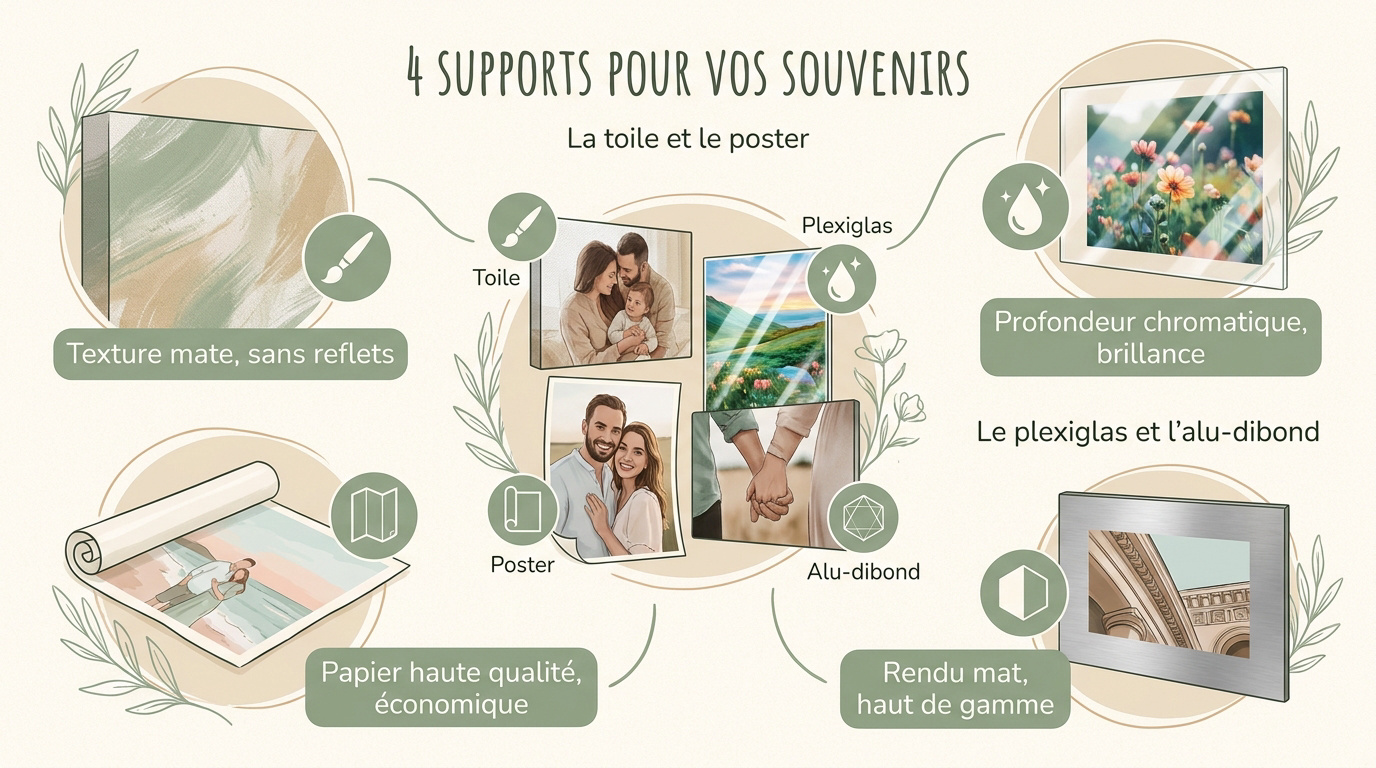 Supports d'impression photo pour chambre de bébé incluant toile et plexiglas