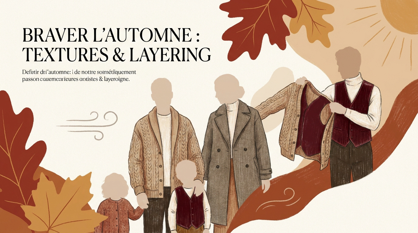 Famille portant des tenues en laine et velours pour un shooting automnal