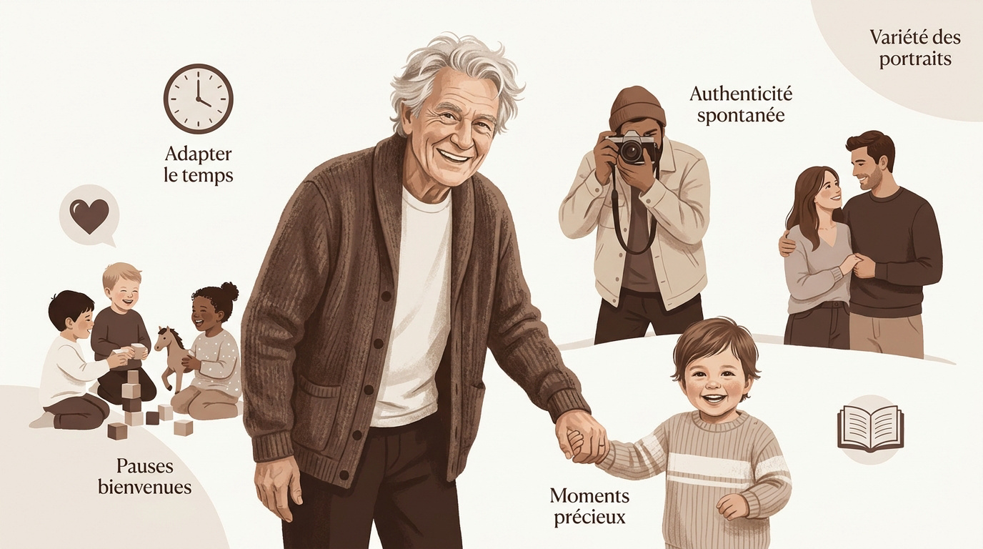 Grands-parents et petits-enfants partageant un moment de tendresse lors d'une séance photo en famille