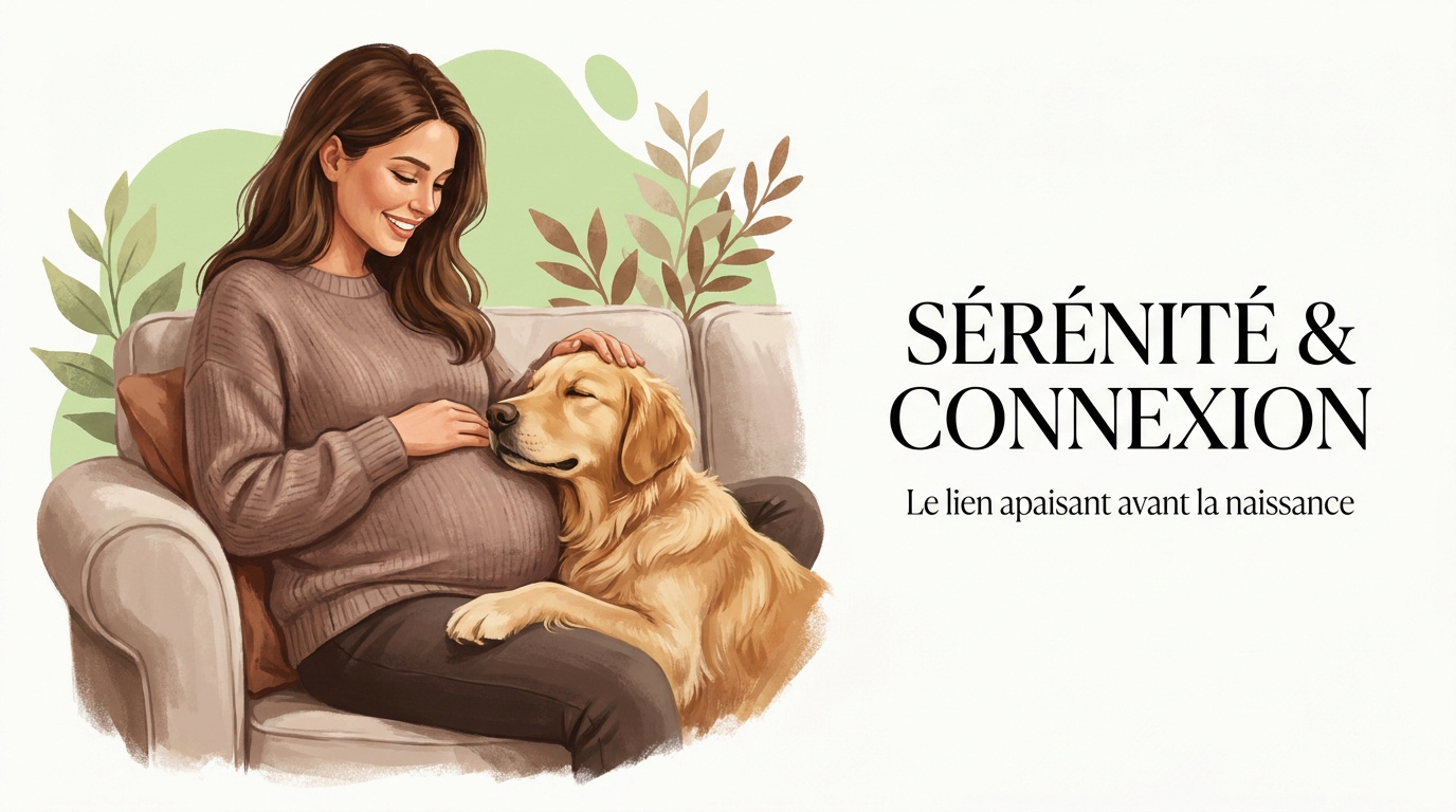 Femme enceinte caressant son chien pour une séance photo de maternité apaisante