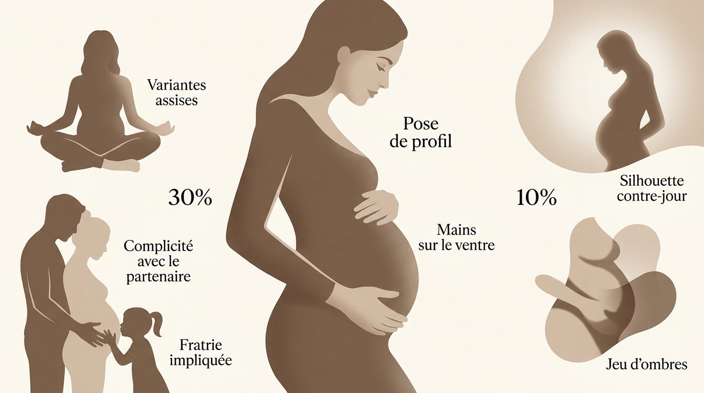 Femme enceinte posant de profil en studio mettant en valeur son ventre rond
