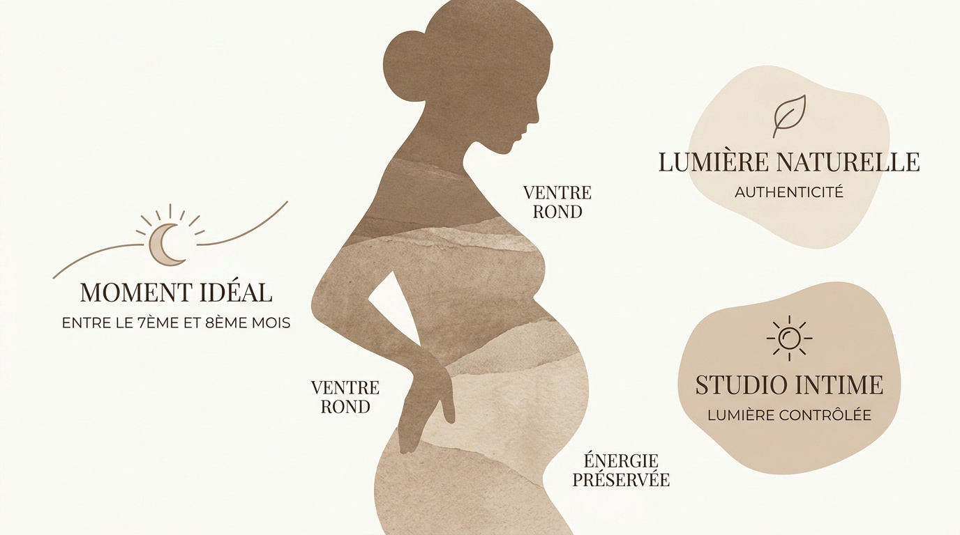 Future maman posant avec élégance en studio pour mettre en valeur son ventre rond