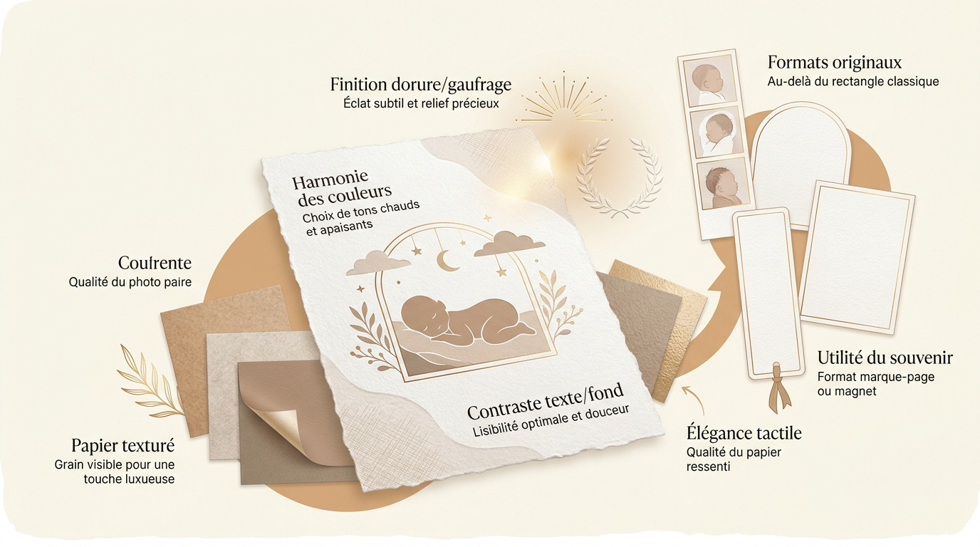 Infographie expliquant la création de faire-part de naissance avec photos de studio