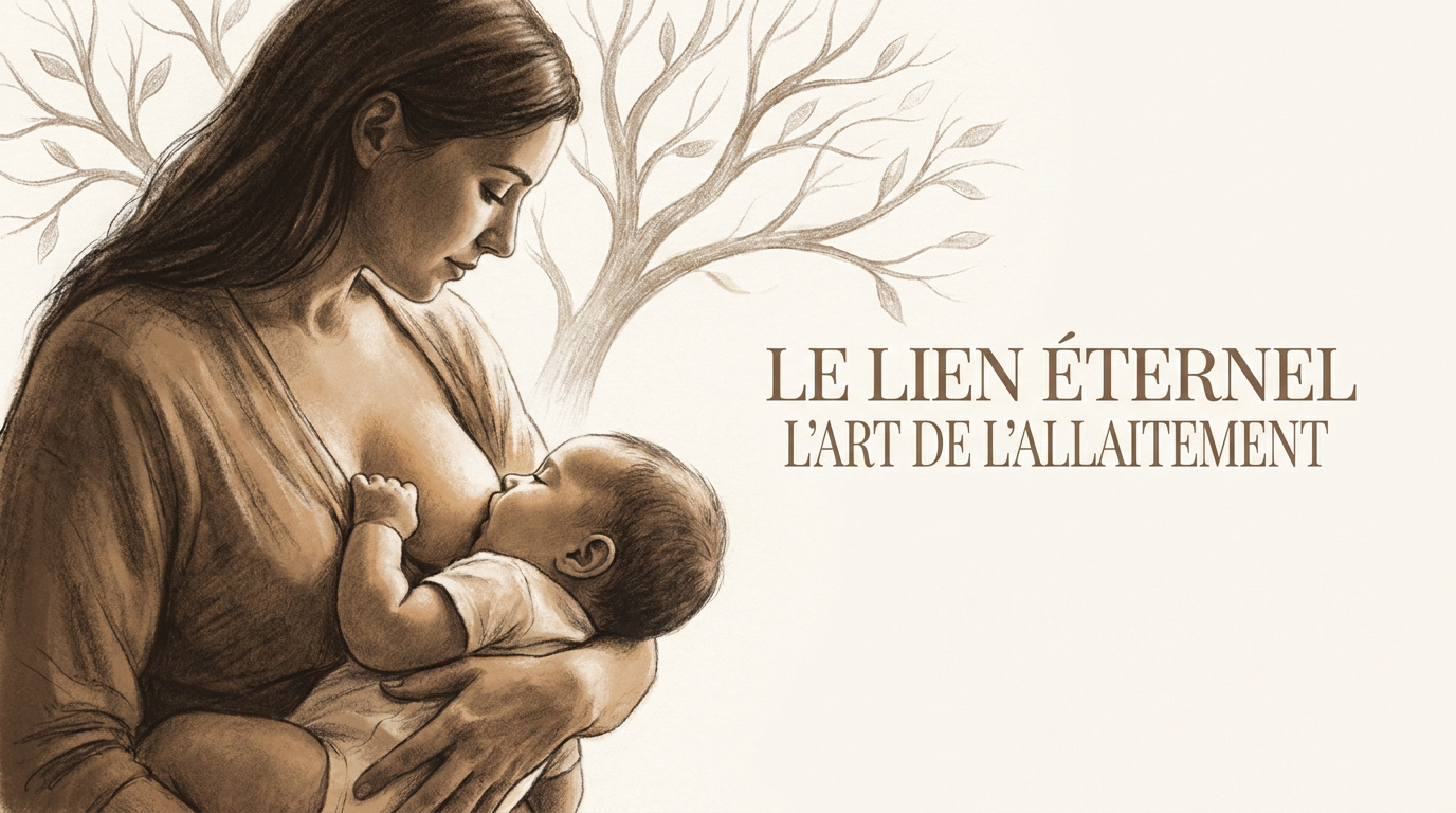 Portrait artistique d'une mère allaitant son bébé en studio avec une lumière douce