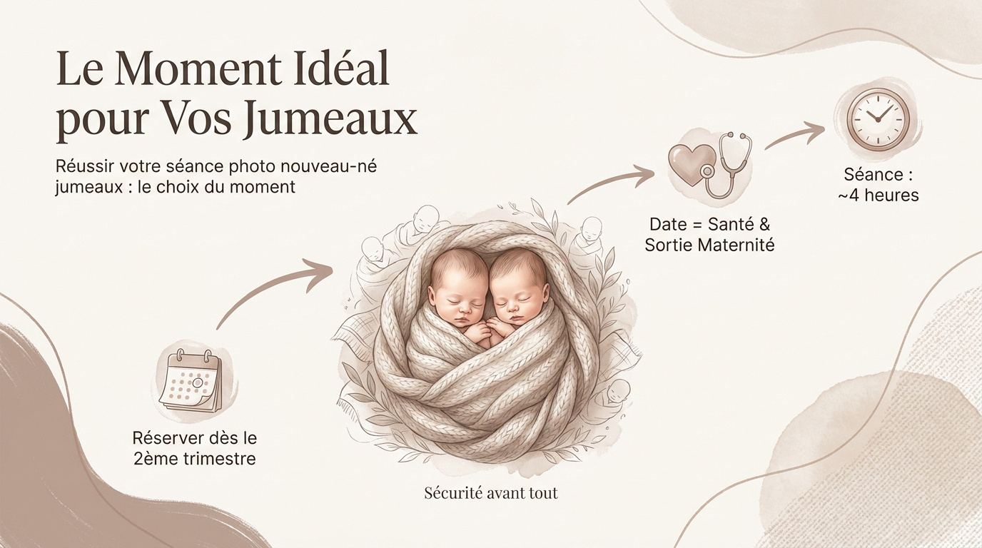 Deux nouveau-nés jumeaux paisiblement endormis côte à côte lors d'une séance photo en studio