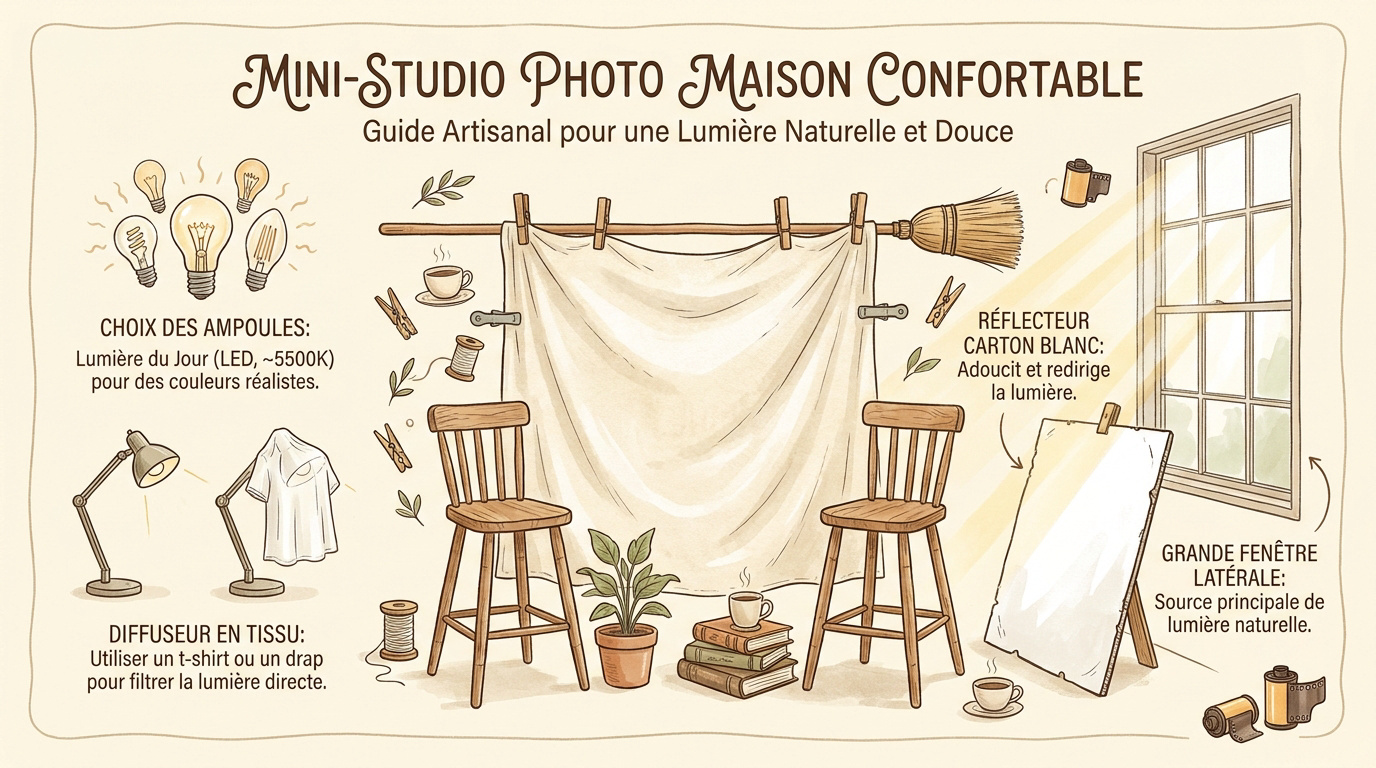Installation d'un mini studio photo pour bébé à la maison avec lumière naturelle