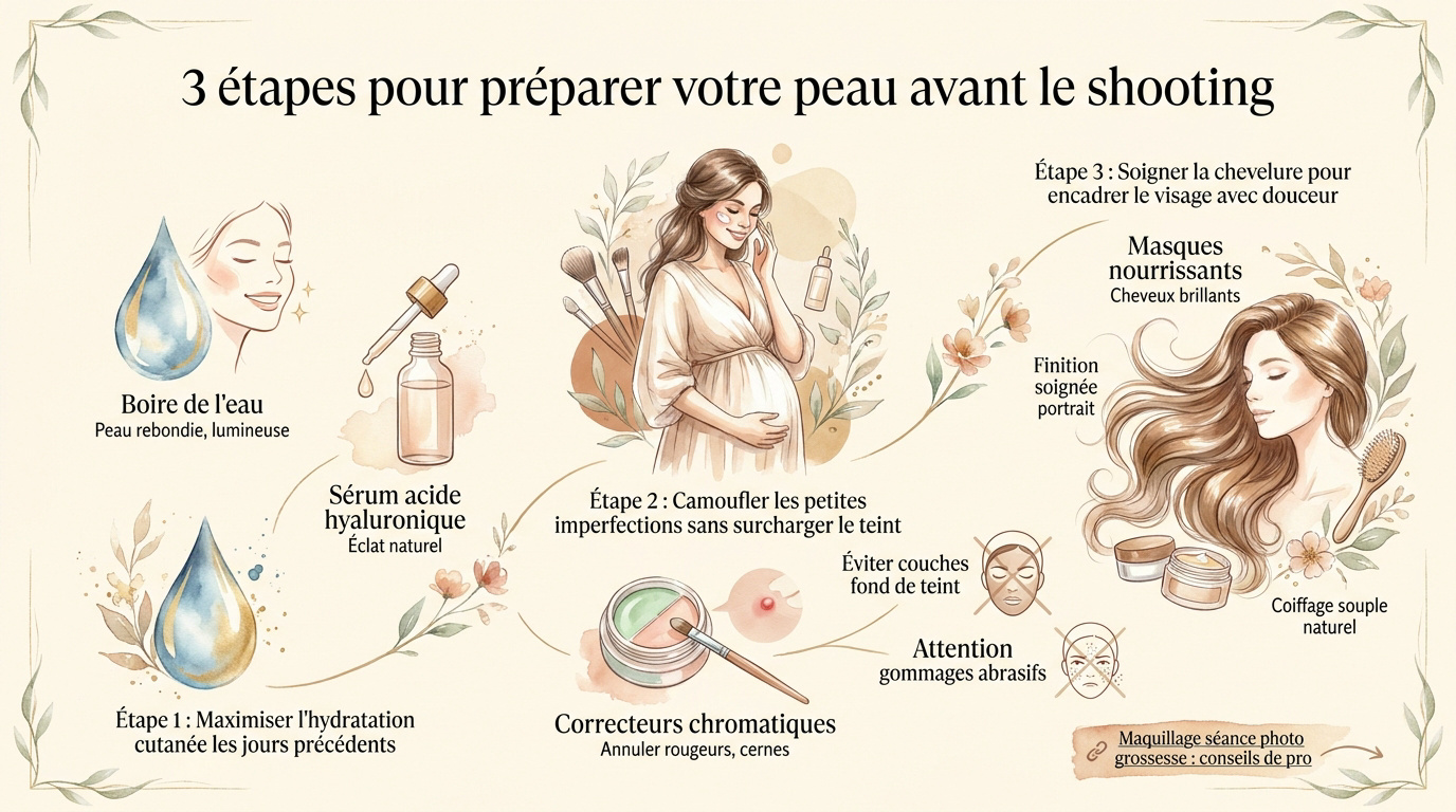 Préparation de la peau pour une séance photo de maternité en studio