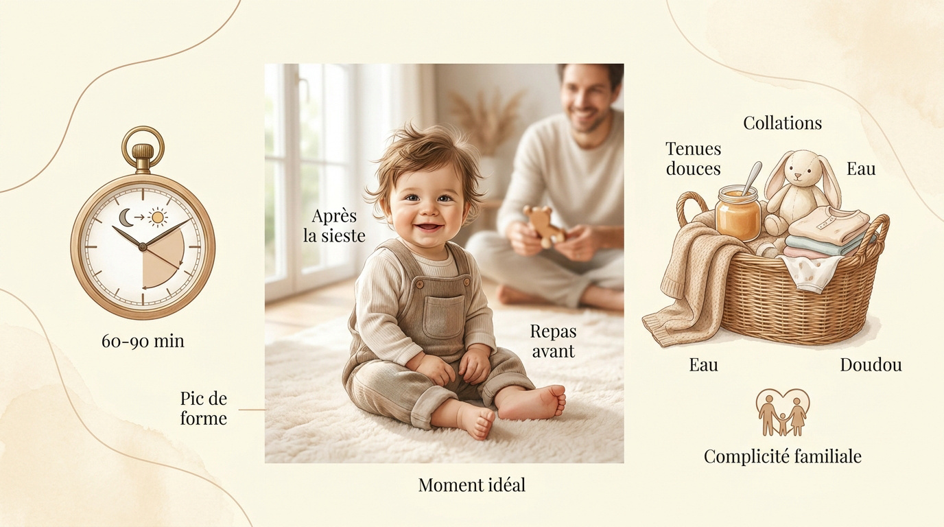 Bébé d'un an souriant lors d'une séance photo de famille en studio