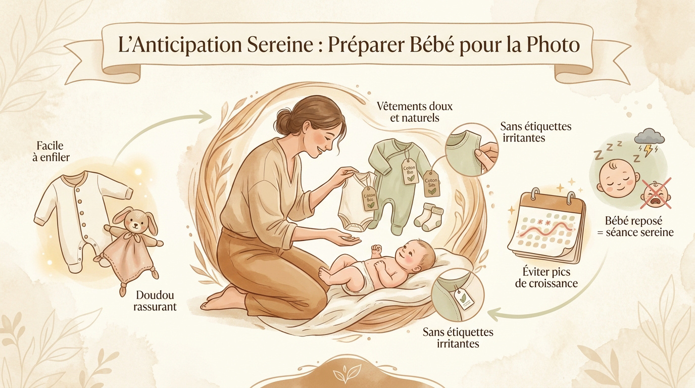 Bébé serein préparé pour sa séance photo en studio