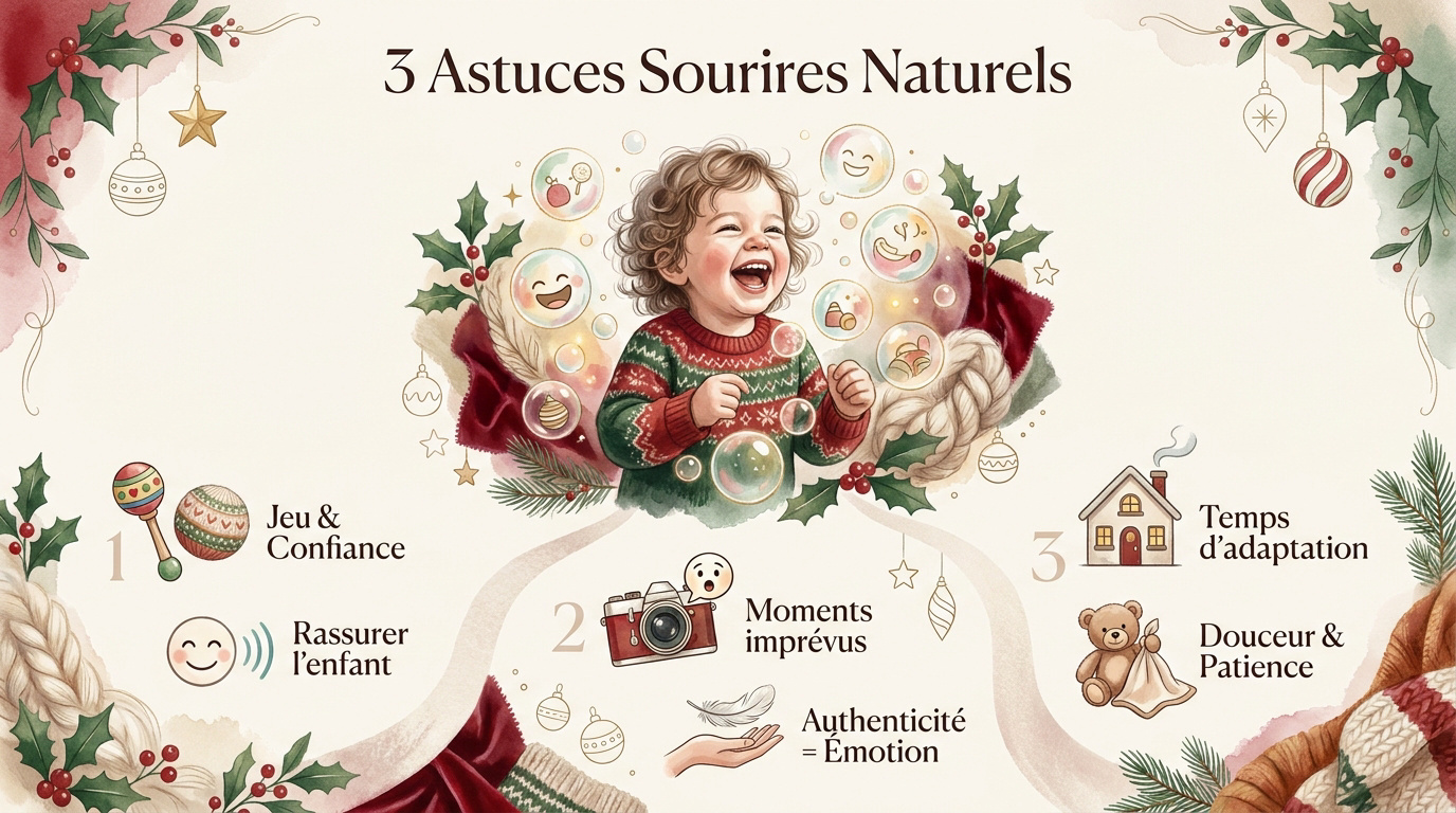 Bébé s'émerveillant devant les décorations de Noël en studio