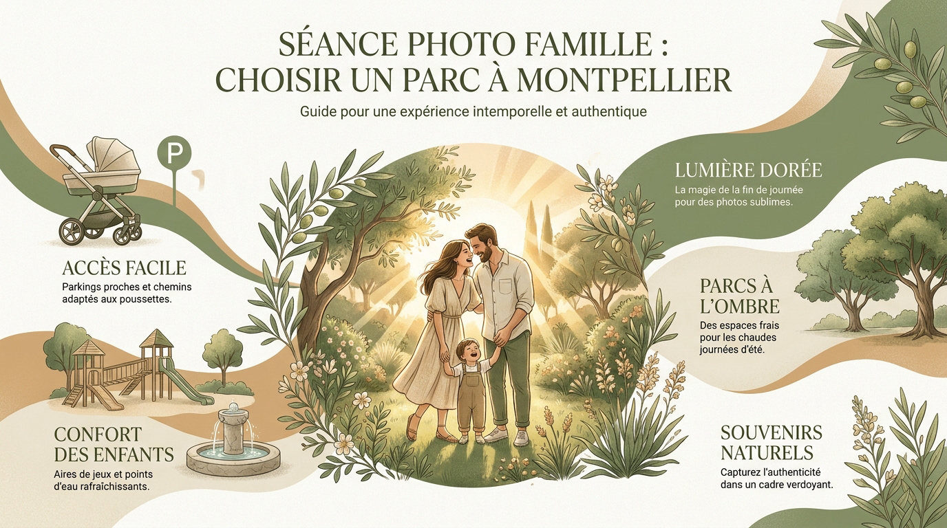 Séance photo de famille dans un parc ensoleillé à Montpellier