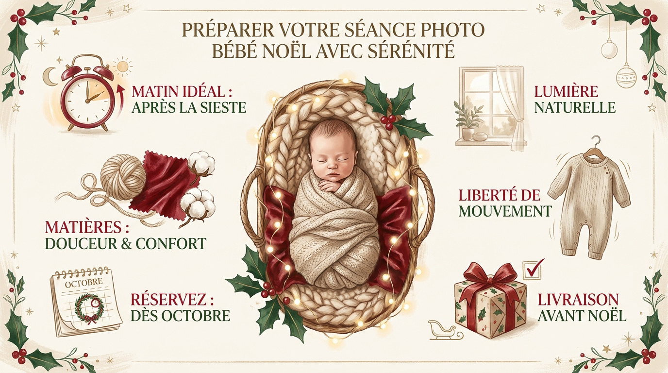 Bébé en tenue de Noël dans un décor festif et chaleureux