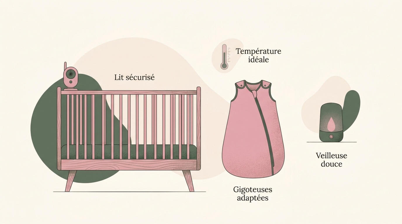 Lit bébé sécurisé avec gigoteuse et matelas ferme