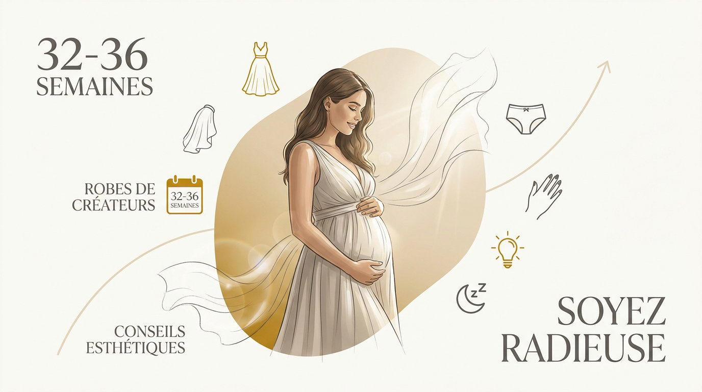 Future maman rayonnante posant en studio entre la 32e et la 36e semaine de grossesse