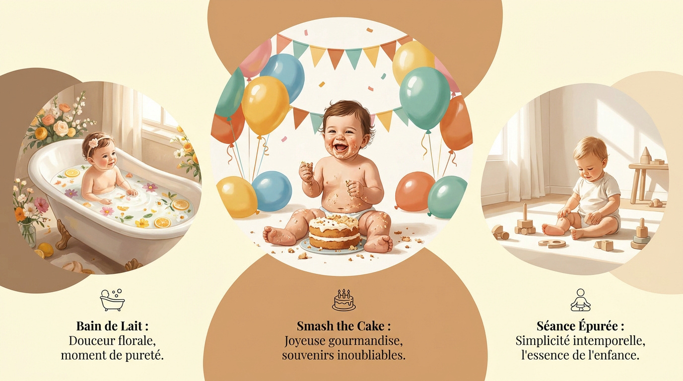 Styles de shooting photo bébé 1 an : smash cake et bain de lait