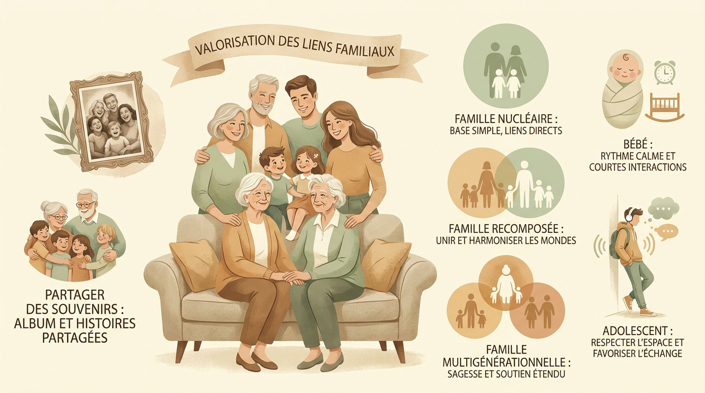 Famille multigénérationnelle posant en extérieur dans un parc lors d'une séance photo professionnelle